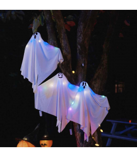 vidaXL Halloween Hanging Ghost with 3 LEDs 3 pcs White 52 x 62 cm