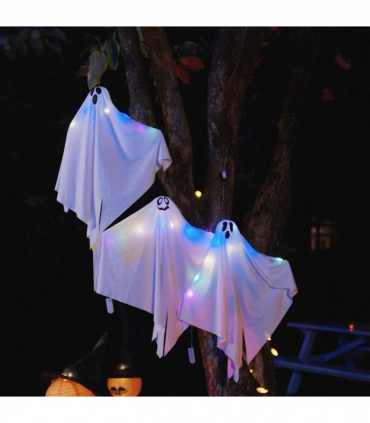 vidaXL Halloween Hanging Ghost with 3 LEDs 3 pcs White 52 x 62 cm