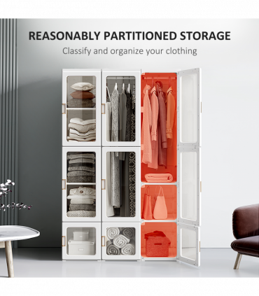 HOMCOM Portable Wardrobe, Clothes Organiser with Hanging Rods, White