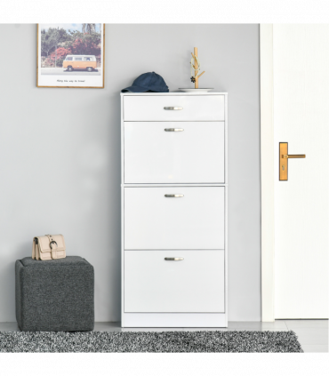 Shoe Cabinet 4 Drawers Storage with Flip Doors Shelves for 18 Pairs White