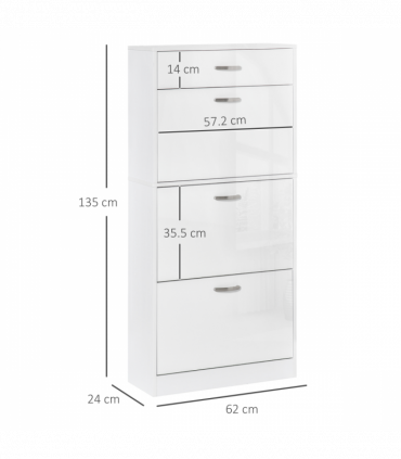 Shoe Cabinet 4 Drawers Storage with Flip Doors Shelves for 18 Pairs White