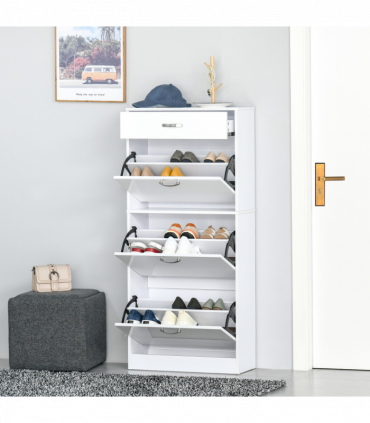 Shoe Cabinet 4 Drawers Storage with Flip Doors Shelves for 18 Pairs White