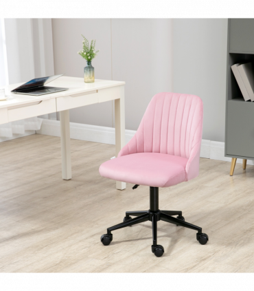 Vinsetto Velvet Office Chair with Adjustable Height and Wheels, Pink