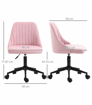 Vinsetto Velvet Office Chair with Adjustable Height and Wheels, Pink