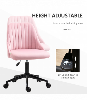 Vinsetto Velvet Office Chair with Adjustable Height and Wheels, Pink