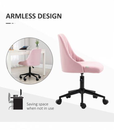 Vinsetto Velvet Office Chair with Adjustable Height and Wheels, Pink