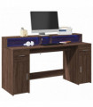 vidaXL Desk with LED Lights Brown Oak 160x55x91 cm Engineered Wood