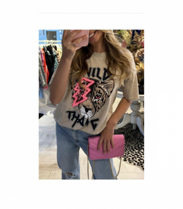 Ladies Oversized Tiger Lightning Wild Thang Short Sleeves T Shirt Top