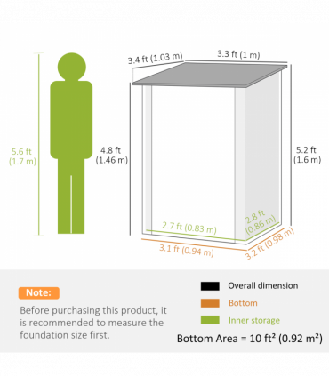 Outsunny 3.3ft x 3.4ft Outdoor Storage Shed Steel Garden Shed w/ Lockable Door