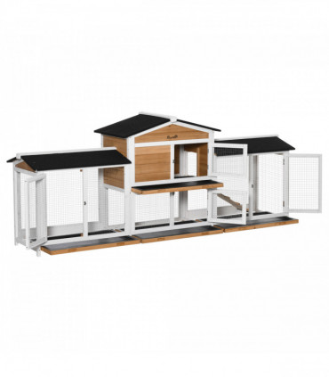 Two-Tier Wooden Rabbit Hutch Guinea Pig Hutch w/ Two Runs, Slide-Out Tray, Ramp