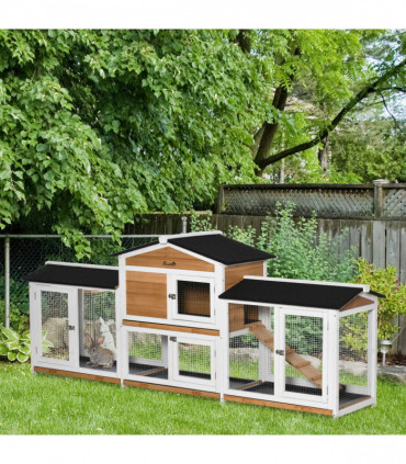 Two-Tier Wooden Rabbit Hutch Guinea Pig Hutch w/ Two Runs, Slide-Out Tray, Ramp