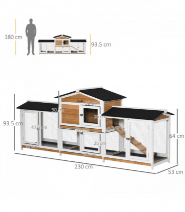 Two-Tier Wooden Rabbit Hutch Guinea Pig Hutch w/ Two Runs, Slide-Out Tray, Ramp