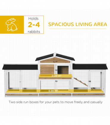 Two-Tier Wooden Rabbit Hutch Guinea Pig Hutch w/ Two Runs, Slide-Out Tray, Ramp