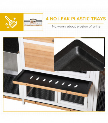 Two-Tier Wooden Rabbit Hutch Guinea Pig Hutch w/ Two Runs, Slide-Out Tray, Ramp