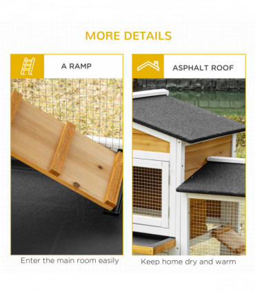 Two-Tier Wooden Rabbit Hutch Guinea Pig Hutch w/ Two Runs, Slide-Out Tray, Ramp