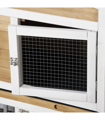 Two-Tier Wooden Rabbit Hutch Guinea Pig Hutch w/ Two Runs, Slide-Out Tray, Ramp