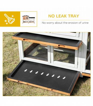 Wooden Rabbit Hutch Guinea Pig Cage Wheels, Run, Slide-Out Tray, Ramp Pawhut