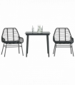 vidaXL 3 Piece Garden Dining Set Black Poly Rattan Glass
