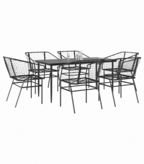 vidaXL 7 Piece Garden Dining Set Black Poly Rattan Glass
