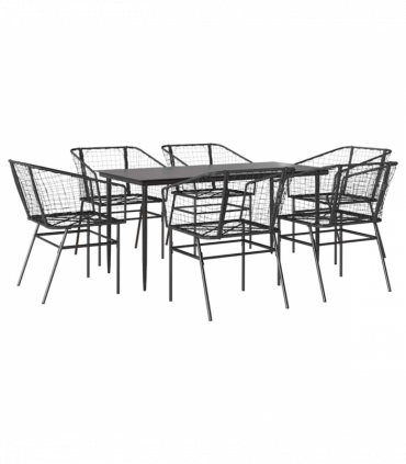 vidaXL 7 Piece Garden Dining Set Black Poly Rattan Glass