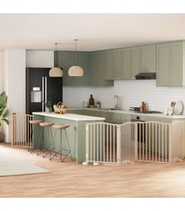 vidaXL Dog Gate with Door Foldable 8 Panels 640 cm Poplar Wood