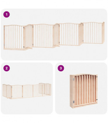 vidaXL Dog Gate with Door Foldable 8 Panels 640 cm Poplar Wood