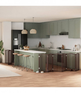 vidaXL Dog Gate with Door Foldable 9 Panels Brown 450 cm Poplar Wood