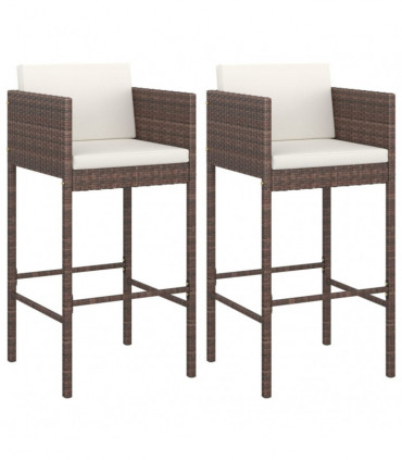 Bar Stools 2 pcs with Cushions Brown Poly Rattan