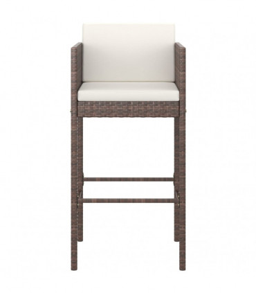 Bar Stools 2 pcs with Cushions Brown Poly Rattan