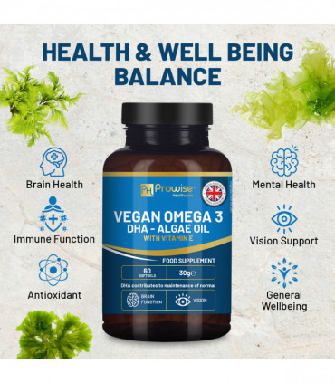 Prowise Vegan Omega-3 DHA from Algae Oil | 60 Softgels with Vitamin E