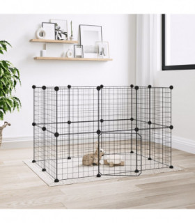 vidaXL 20-Panel Pet Cage with Door Black 35x35 cm Steel