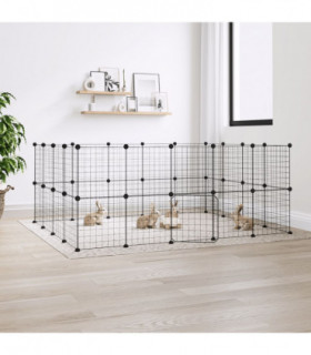 vidaXL 36-Panel Pet Cage with Door Black 35x35 cm Steel