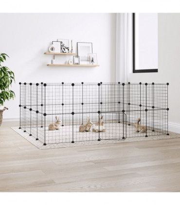 vidaXL 36-Panel Pet Cage with Door Black 35x35 cm Steel
