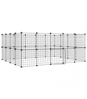 vidaXL 36-Panel Pet Cage with Door Black 35x35 cm Steel