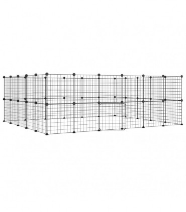 vidaXL 44-Panel Pet Cage with Door Black 35x35 cm Steel