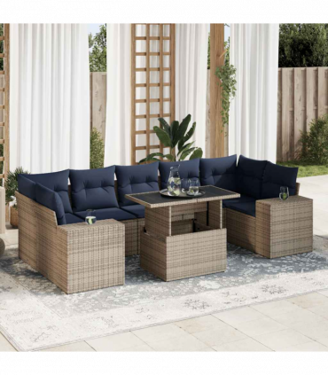 vidaXL 8 Piece Garden Sofa Set with Cushions Grey Poly Rattan Acacia