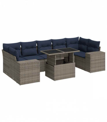 vidaXL 8 Piece Garden Sofa Set with Cushions Grey Poly Rattan Acacia