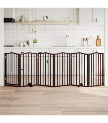 vidaXL Dog Gate with Door Foldable 6 Panels Brown Oak 300 cm Poplar Wood