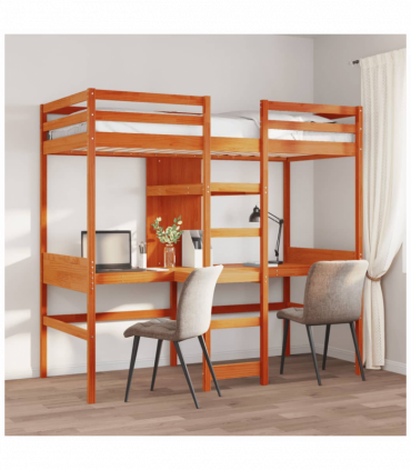 vidaXL Loft Bed Frame without mattress Wax Brown 90x190cm Solid Wood Pine