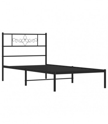 vidaXL Metal Bed Frame with Headboard Black 90x200 cm