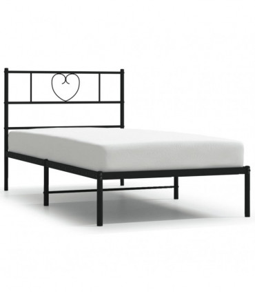 vidaXL Metal Bed Frame with Headboard Black 90x200 cm