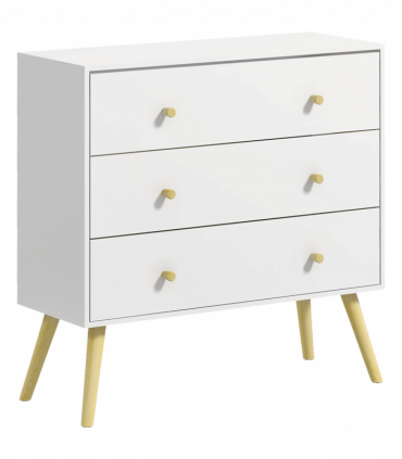 Chest of Drawers 3-Drawer Dresser Storage Organiser with Wood Legs, White