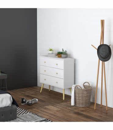 Chest of Drawers 3-Drawer Dresser Storage Organiser with Wood Legs, White