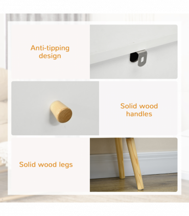 Chest of Drawers 3-Drawer Dresser Storage Organiser with Wood Legs, White