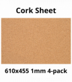 Cork Sheet - 610x455mm - 1mm - Décor and DIY - Pack of 4