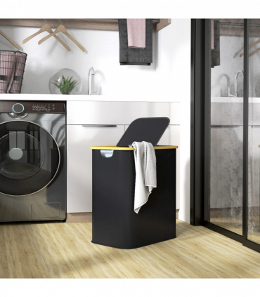 HOMCOM 80L Collapsible Laundry Hamper, Washing Basket for Bathroom, Black