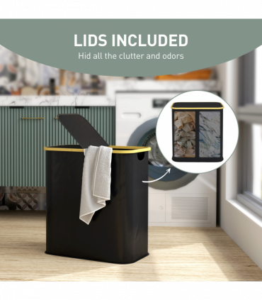 HOMCOM 80L Collapsible Laundry Hamper, Washing Basket for Bathroom, Black