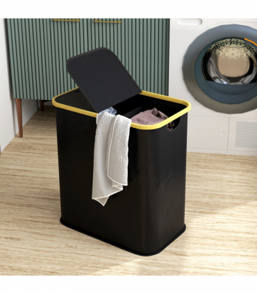 HOMCOM 80L Collapsible Laundry Hamper, Washing Basket for Bathroom, Black