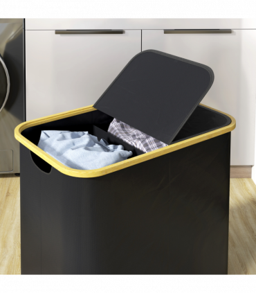 HOMCOM 80L Collapsible Laundry Hamper, Washing Basket for Bathroom, Black