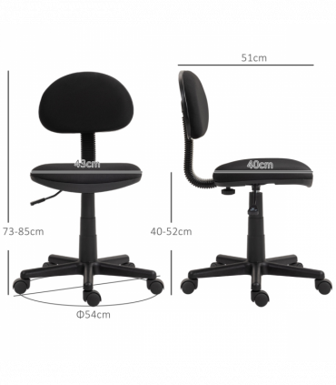 HOMCOM Armless Office Chair with Adjustable Height 360° Swivel Wheels Black